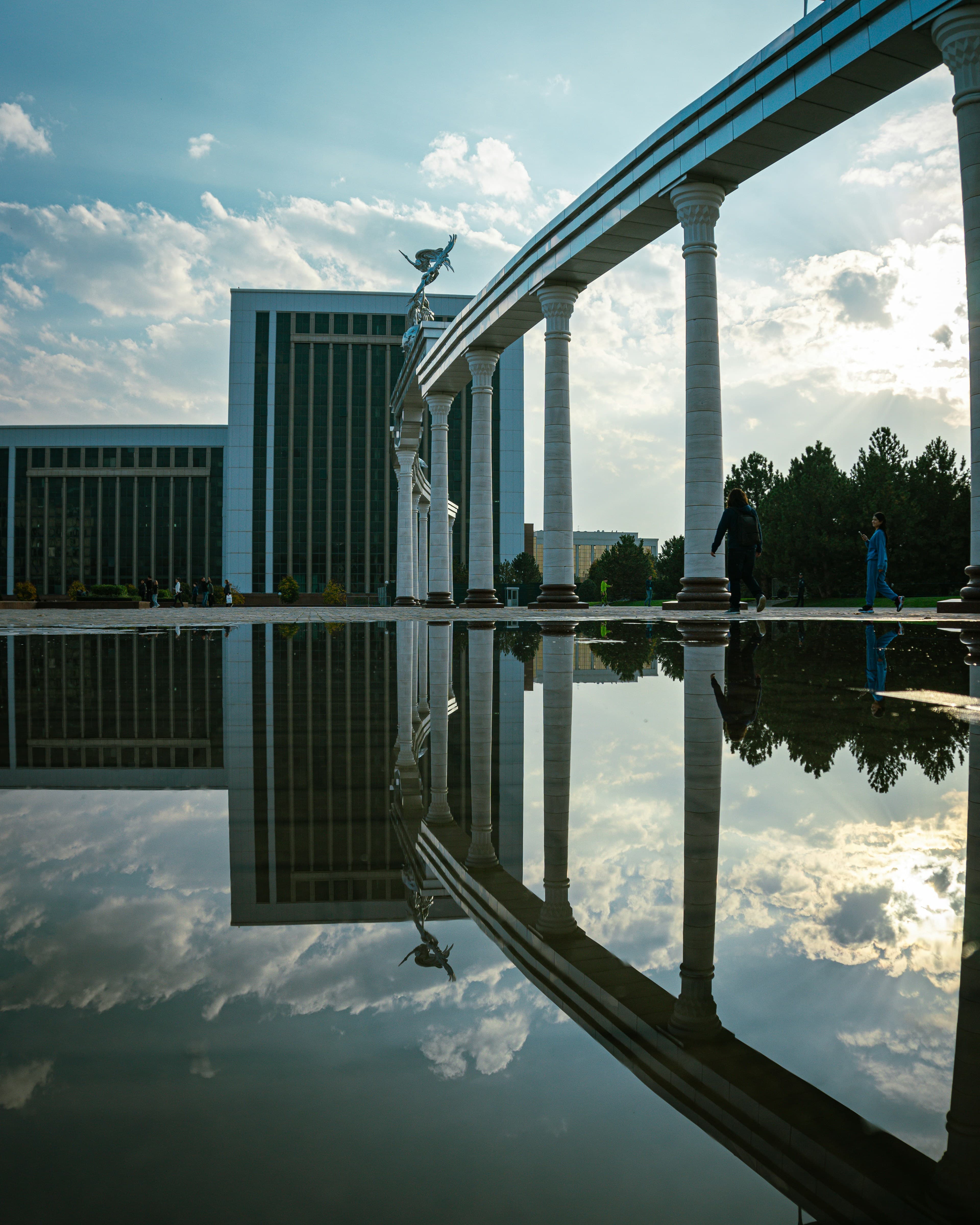 Urban street and public building in Uzbekistan